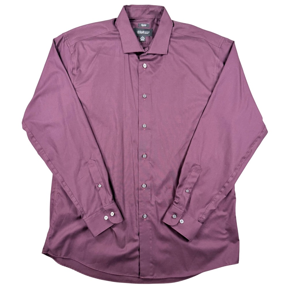 Awearness Kenneth Cole Mens 17 34/35 Slim Fit Non-Iron Cotton Dress Shirt Plum